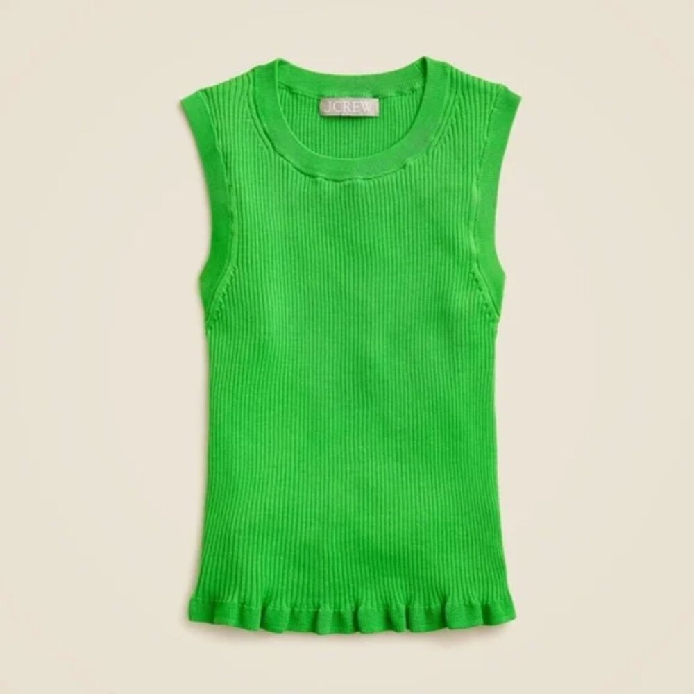 J. Crew Lime Green Ribbed Ruffle Hem Tank - Picture 2 of 6